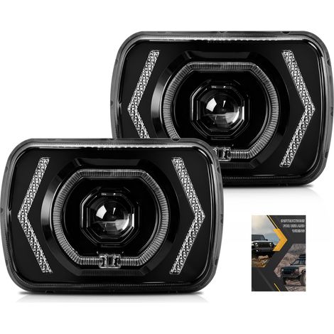 Phares LED 7x6/5x7 pouces, faisceau haut/bas avec DRL et clignotants, 2 phares rectangulaires adaptés aux voitures, motos, véhicules classiques (1/5)