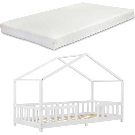 Kinderbett Treviolo 90x200 cm mit Kaltschaummatratze und Gitter Weiß [en.casa]