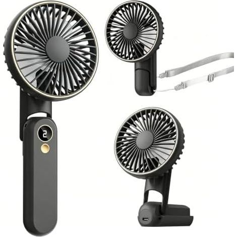 Ventilador de mano, mini ventilador portátil USB recargable de 4000 mAh, ventilador de bolsillo con 5 velocidades, ventilador de escritorio plegable 180° con pantalla LED para oficina, viaje, playa, c (1/5)