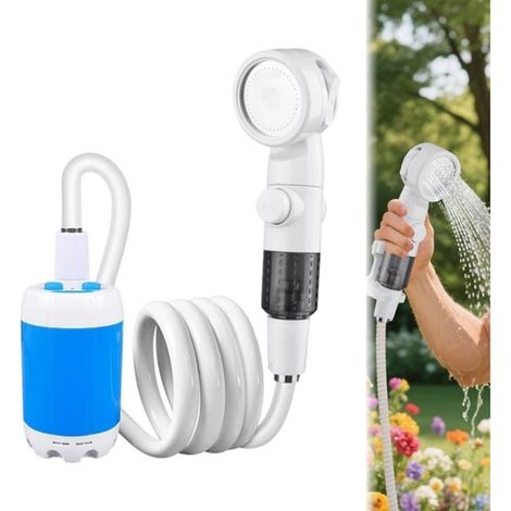 Set doccia da campeggio, doccia portatile, pompa doccia da campeggio, pompa doccia elettrica ricaricabile, sistema doccia da esterno, dotato di soffione doccia con A (1/5)