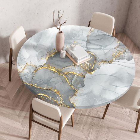 Abwaschbare Tischdecke rund 160cm mit Gummizug, Marmormuster, wasserdicht