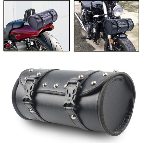 Accessoires moto : sacoche de guidon en cuir avec poche de rangement et trousse à outils (1/5)