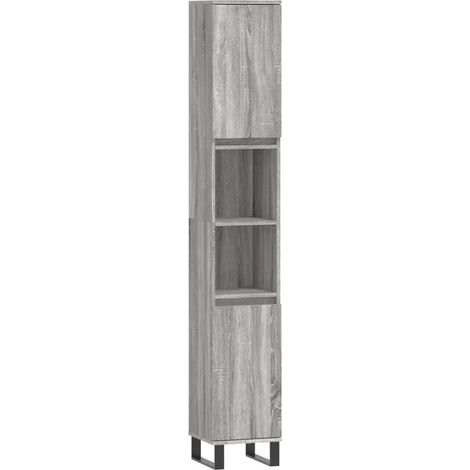 Armario de baño con 4 compartimentos de almacenamiento 30 x 30 x 190 cm de estilo industrial de madera contrachapada gris 020048995 (1/5)
