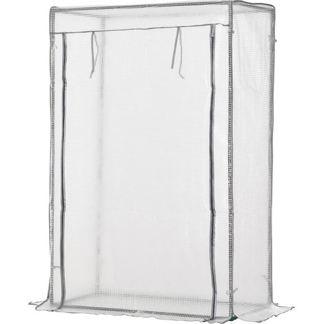 Serre de jardin bâche renforcée PE châssis acier porte zippée enroulable 100 x 50 x 150 cm blanc