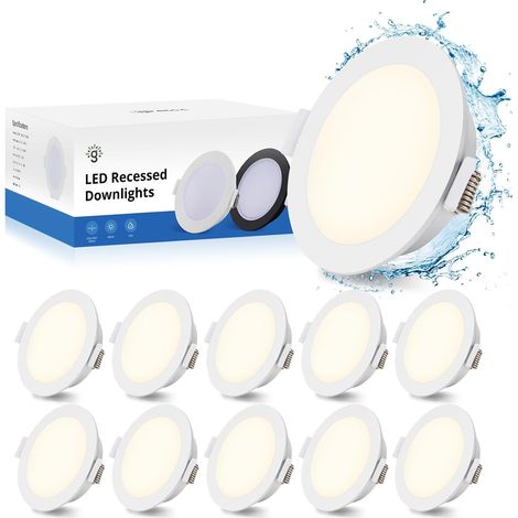 Spot LED Encastrable Noir Extra Plat, 10 x 5W Spot Salle de Bain IP65, Spot Encastré 4000K Blanc Neutre 400lm, Plafonnier Encastrable Trou 68-80mm, Spots de Plafond Pour Salon Chambre Cuisine