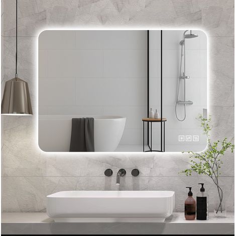 Specchio bagno LED 90x70 cm, antiappannamento, touch, 3 tonalità, orizzontale/verticale HAVRYA (1/5)