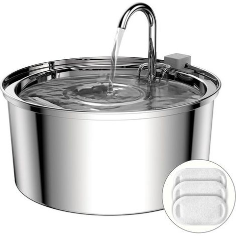 Fuente de agua para gatos - Dispensador de agua para mascotas - Proporciona agua fresca - Acero inoxidable - 3,2 litros - Color plata (1/5)