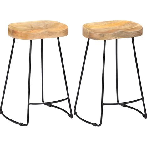Lot de 2 Chaises de bar Tabourets de bar - Tabouret Haut Gavin Bois de manguier massif BV418391 - BonneVie (1/5)