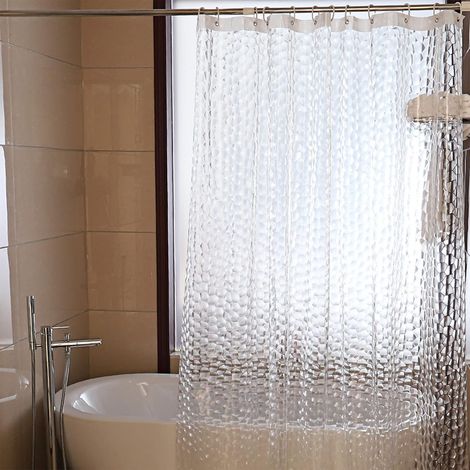 Rideau de Douche Anti Moisissure 180 X 200 cm, 3D Semi Transparent PEVA Rideaux de Douche Lavable avec 12 Crochets, Imperméable Antibactérien Séchage Rapide, pour Baignoire, Salle de Bain (1/5)