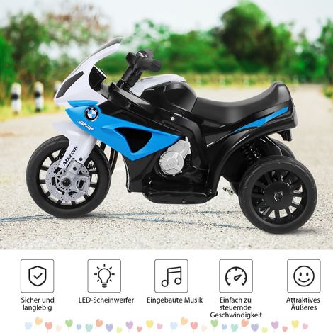Moto électrique enfant bleue 6V en PP avec siège profilé, roues stabilisatrices, musique et phare pour jardin, parc et cour (1/5)