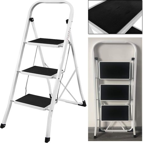 3 Step Steel Ladder Foldable Compact Step Tool Anti Slip Feet Easy to Store Design (1/5)