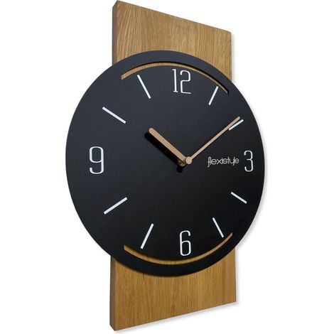 Horloge murale en bois géométrique 40 cm noire (1/5)