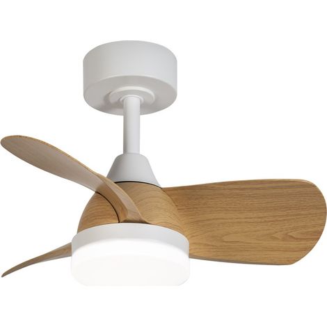 Ventilador de techo LED “Byan Mini” regulable con control remoto (18W 3CCT 2000Lm) IP20 Ø60cm color blanco y madera (1/5)
