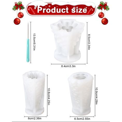 Moules à Bougies en Forme de Sapin Noël 3D Pour Aromatiques Parfumées et Savon Bricolage Lot de 3 Silicone (1/5)