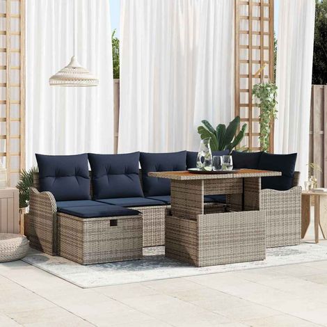 vidaXL Set Divano da Giardino 7 pz Grigio polyrattan (1/5)