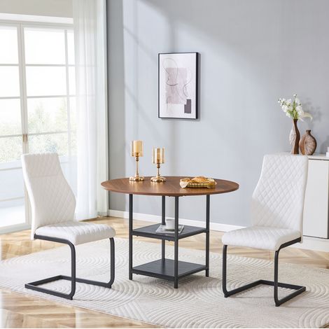 MEUBLIV Table ronde 107 cm walnut avec 2 chaises blanches – rangement double, 2 places (1/5)