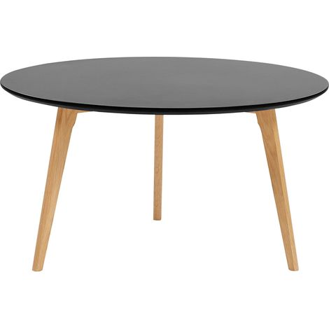 Mesa de centro redonda negra con tablero de madera maciza con patas trípode estilo moderno contemporáneo Tennessee
