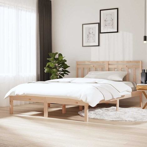 Estructura cama doble pequeña madera maciza 135x190 cm (1/5)