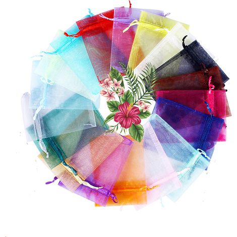 Bolsas de organza con cordón (100 unidades, colores de cabello variados), bolsas para joyas, bolsas de regalo de boda de 7 x 9 cm, bolsitas de colores para lavanda, dulces de fiesta, embalaje navideño