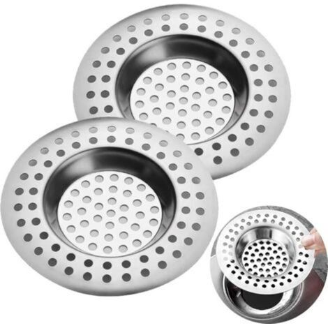 Juego de 2 coladores de acero inoxidable para fregaderos de cocina y baño, antiatascos. (1/5)
