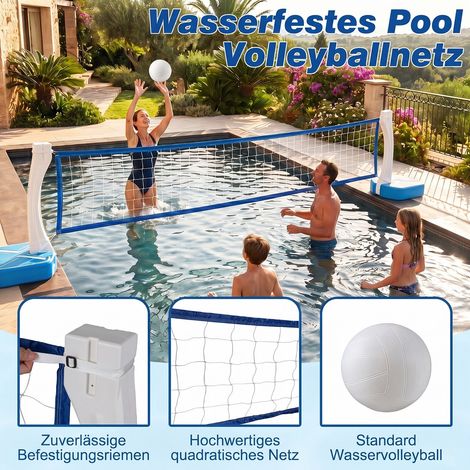 Ensemble 2 en 1 basket-ball et volley-ball de piscine noir avec base lestable à l'eau ou au sable pour piscine, plage et jardin (1/5)