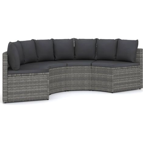 Salon de jardin 4 pcs avec coussins Résine tressée Gris 17 (1/5)