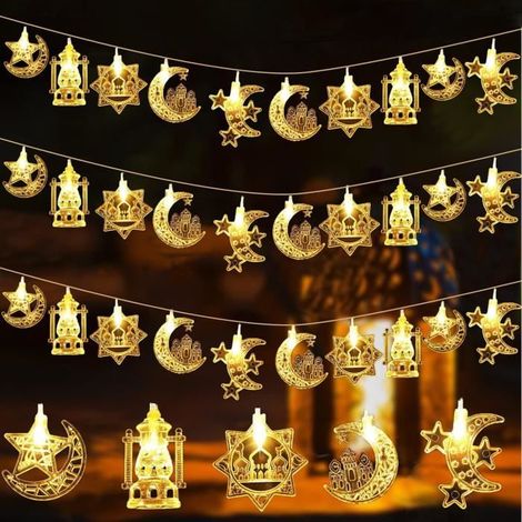1 pièce Guirlande Lumineuse Ramadan, blanc clignotant, 3 m avec 20 LED, piles AA, décoration intérieure/extérieure pour fêtes musulmanes et événements festifs