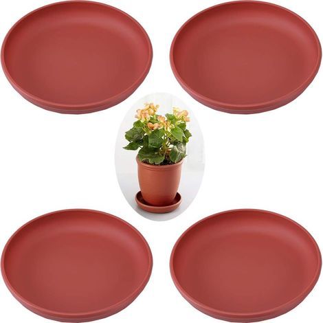 4 Stück Blumentopf-Untersetzer, Kunststoff-Blumentopf-Pflanzen-Ablaufschalen, Kunststoff-Blumentopf-Untersetzer, für Blumentopf, Innen- oder Außendekoration (Ziegelrot)-Fe (1/5)