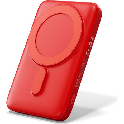 VIESTA® Classic Power Bank 10.000 mAh Rojo – power bank con carga rápida de 22,5 W con PD 20W, carga inalámbrica de 15W, entrada/salida USB-C, USB-A, entrada Lightning y función magnética