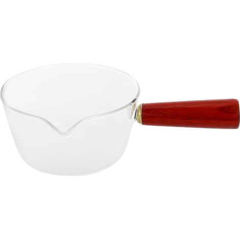 Casserole à lait avec corps en verre et poignée en bois, mini-casserole antiadhésive pour chauffer et faire bouillir le lait