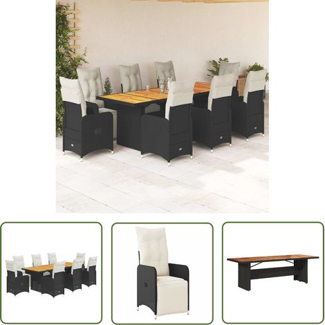 vidaXL 9-tlg. Garten-Bistro-Set mit Kissen Schwarz Poly Rattan