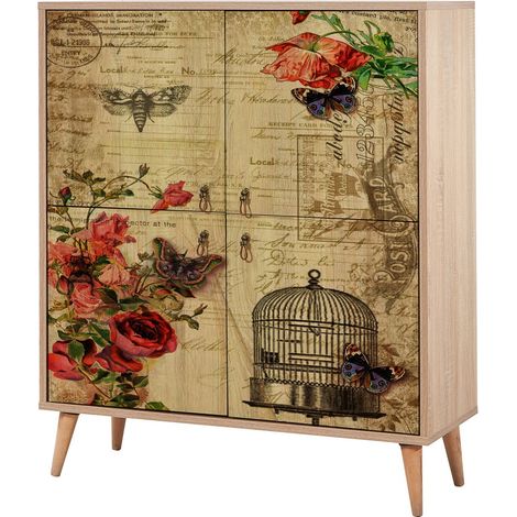 Meuble de rangement 4 portes en bois clair à lamelles Kiza 734 (1/5)