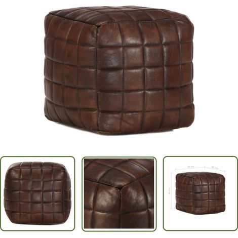 The Living Store Pouf Dunkelbraun 40 x 40 x 40 cm Echtes Ziegenleder - Pouf - Fußhocker - Ledercouch - Wohnaccessoire - Vintage Möbel (1/4)