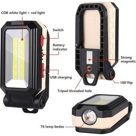 Lampe de travail rechargeable LED - 2000 LM Base magnétique - Chantier et camping - IPX4 (1/5)