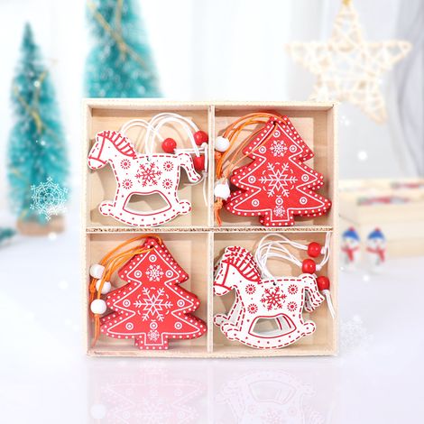 12 pièces décorations de Noël en bois, pendentifs d'arbres de Noël en bois, décorations d'arbres de Noël en bois, décorations d'arbres de Noël en bois paiement d'arbres de Noël (1/2)