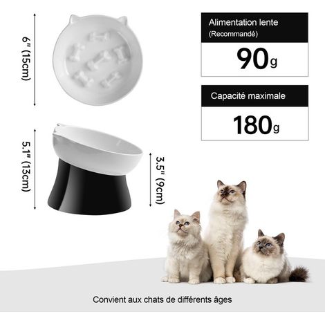 Gamelle surélevée anti-glouton pour chat en céramique, bol incliné ergonomique pour une digestion facile et confort cervical