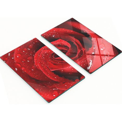 Dos tablas de cortar decorativas de vidrio templado con dise帽o de gotas de rosa, 2x30x52 cm.