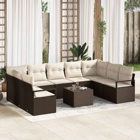 vidaXL Set di divani con cuscino 10 pcs Marrone e Crema polyrattan (1/5)