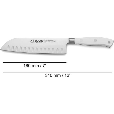 Arcos Coltello Santoku Forgiato in Acciaio Inossidabile – Coltello Giapponese Affilato per Tagliare Carne, Pesce e Verdure – Manico Ergonomico in Poliossimetilene, Lama da 180 mm – Riviera Blanc (1/4)
