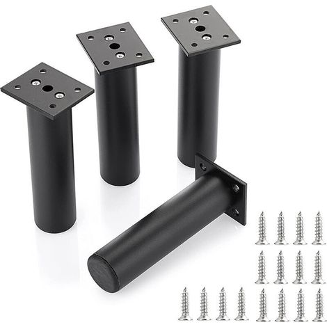 Set di 4 gambe per mobili regolabili da 20 mm - Gambe in metallo con viti per divano, armadio, letto - Nere (1/4)