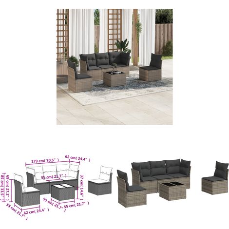 6-tlg. Garten-Sofagarnitur mit Kissen Grau Poly Rattan - Gartenmöbel - PE-Rattan Möbel - Outdoor Sofa Set - Lounge Gruppe - Esstisch - Home & Living (1/3)