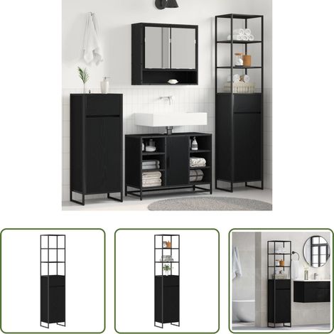 Holzschrank - Badezimmerschrank mit Tür Schwarz Eichen-Optik 40 x 30 x 180 cm (1/5)