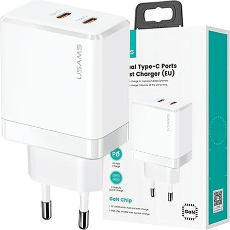 Usams Ladegerät 2xUSB-C T54 GaN 40W (nur Kopf) PD Schnellladung weiß CC172TC02 (US-CC172) (1/5)