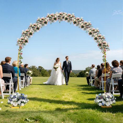 7.5ft Metal Wedding Arch, Balloon Arch Backdrop Arch Stand for Wedding, Bridal, Garden, Yard, Indoor Outdoor Party Decoration (Yellow, Flowers Not Included) (1/5)