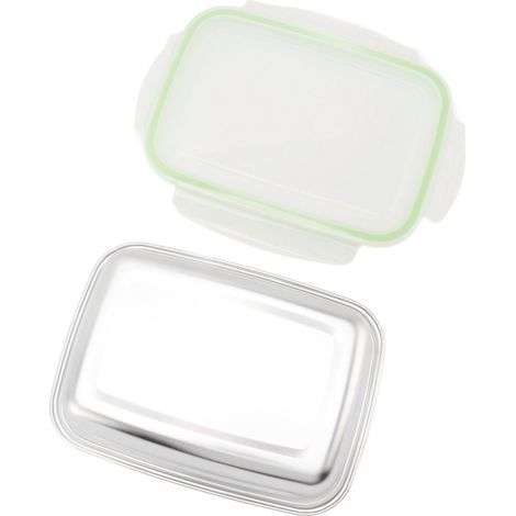 Lunchbox aus Edelstahl 304, auslaufsichere Lebensmittelbehälter, 350 ml quadratische Bento-Box. (1/5)