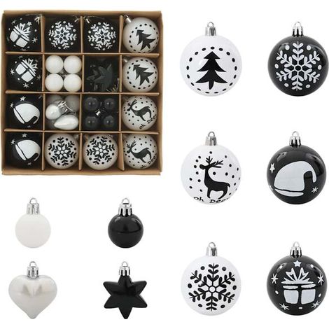 Un lot de 40 boules de Noël en plastique noir et blanc (1/5)