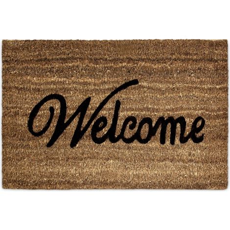Paillasson WELCOME en fibres de Coco tapis de sol pour porte entrée 60 x 40 cm natte dessous antidérapant caoutchouc PVC essuie-pieds saleté intérieur extérieur intempéries, marron (1/5)