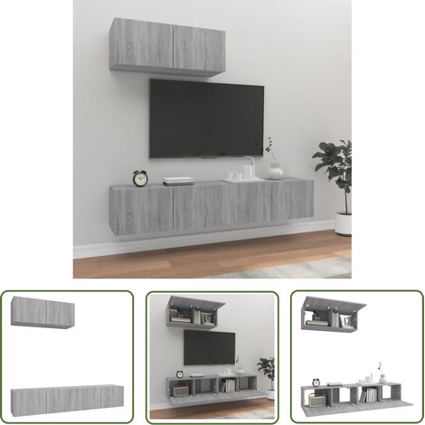 The Living Store Ensemble de meubles TV 3 pcs Sonoma gris Bois d'ingénierie - Meuble Tv - Meuble Téléviseur - Étagère Murale - Rangement Tv - Design Moderne (1/5)