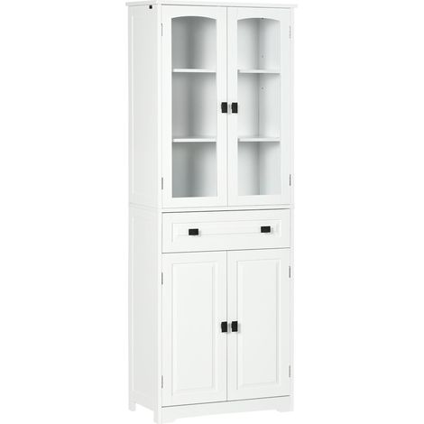 Credenza da Cucina Alta con 2 Armadietti e Cassetto 60x30x160 cm Bianco (1/5)