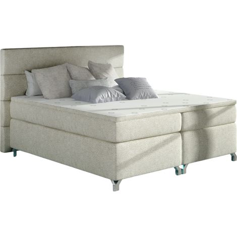 Lit boxspring 140x200 tissu crème Mador (1/5)